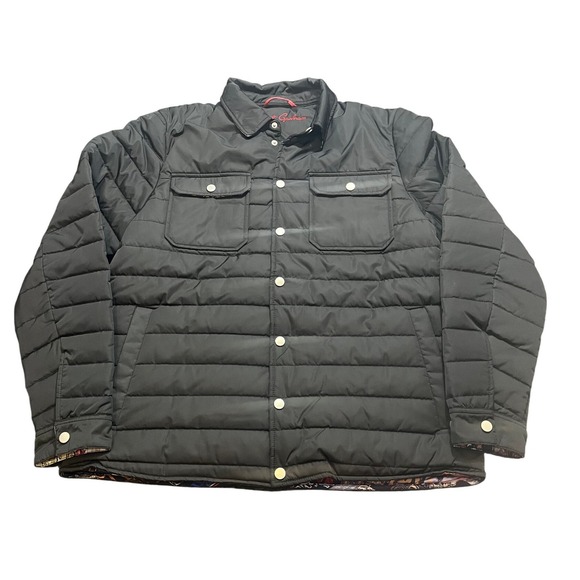 NWT Robert Graham Quilted Black Shirt Jacket Graphic Printed Lining Men's Large